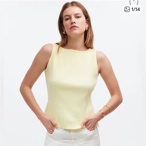 Ribbed boatneck tank in butter yellow